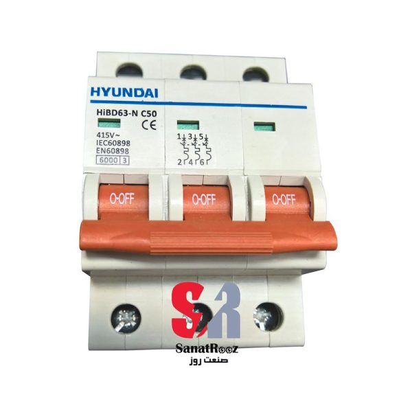 کلید مینیاتوری سه پل ۵۰ آمپر هیوندای HYUNDAI HGD 63N 3P-50A
