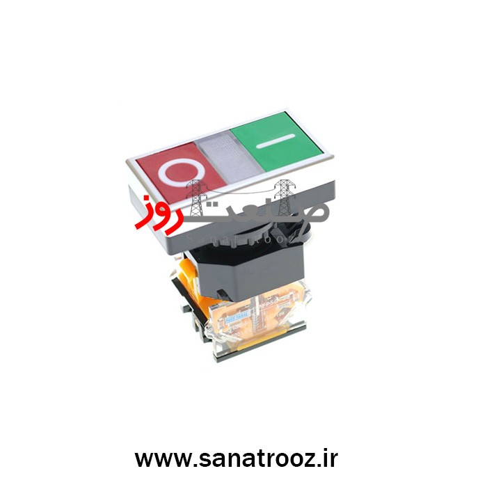 شستی استارت و استوپ دوبل ساده پارس فانال شاسی دو طرفه چراغدار زرد پارس فانال برای تابلو برق و مدار فرمان